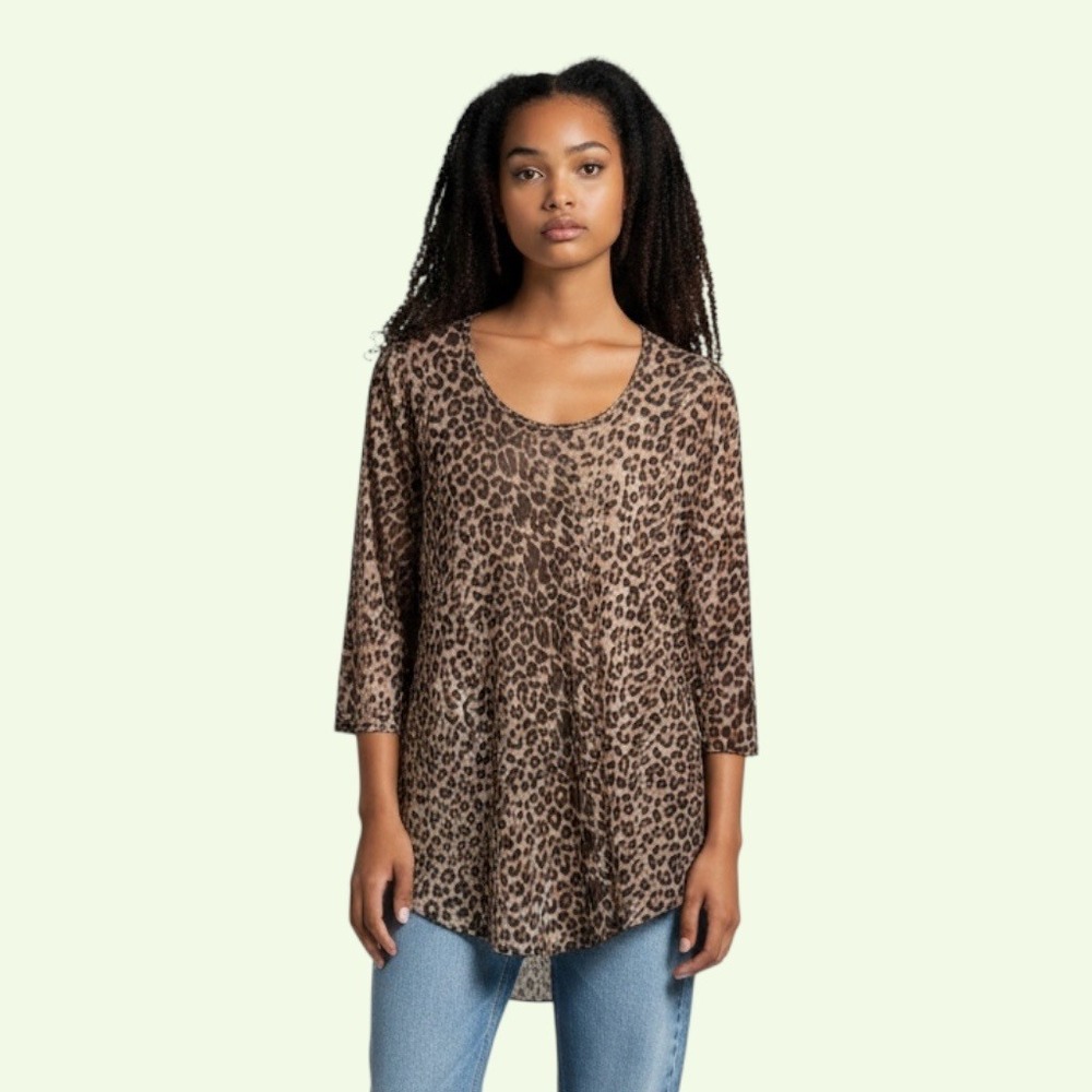 Jordan‎ Taylor Leopard Print Mesh Top Small Brown Sheer Cover Up Mob Wife